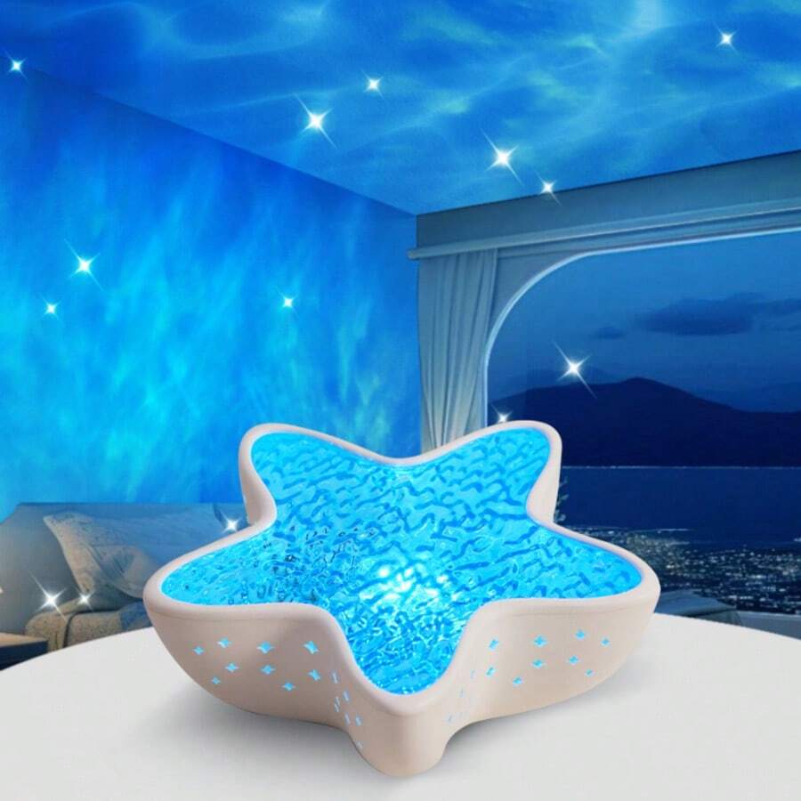 1pc Starfish Projection Lamp, Ocean Wave Projection Lamp, 7-Color Rotating Water Wave Lamp, Dimmable Wave Aurora Projection Light, Cute Room Decor, Romantic Gift For Family And Friends - Starfish - View 1