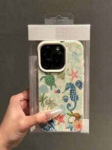 1 funda de teléfono con textura de cuero blanco y diseño personalizado de flores rosas, océano, tortuga marina,, orquídea y coral, compatible con 16 Pro, 17/16/15/14 Plus, 13/12/11,, Series. - Multicolor 4 - Ver 5