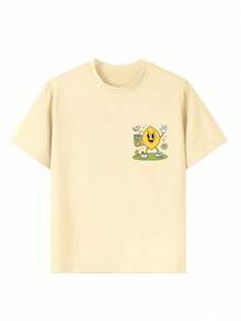 Tween Boy Casual Graphic Print Crew Neck Short Sleeve T-Shirt, Summer Top - Apricot - View 4