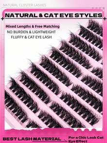 10 Rows Lash Clusters Kit Fluffy Cat Eye Lashes Volume Wispy Individual Lashes Dramatic Eyelash Clusters Natural Look DIY Eyelash Extension Natural Long False Eyelashes Thick Curl Tail Elongated Eyelashes Reusable Cluster Lashes At Home,Perfect For Daily Life,Wedding,Party,Travel Lash Clusters Kit - C - View 3