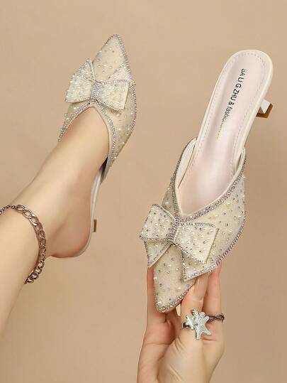 hanxiangyuzu Women's 2026 New Fashion Pointed Toe Bow Tie Mules, Elegant High Heel Pumps, Kitten Heels, Formal Party Wedding Shoes