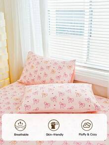 1pc Cute Romantic Pink Bow & Heart Print Pillowcase, Soft Fabric, Suitable For Home, Dorm, Sofa Cushion, Car Pillow, All Seasons, Oeko-Tex Certified - Multicolor - View 5
