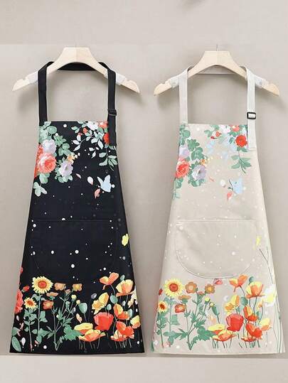 1 pezzo Grembiule impermeabile e resistente all'olio con motivo floreale, in tessuto di poliestere durevole, design minimalista alla moda, per cucinare, grigliare, giardinaggio, pittura, arte di unghie, grembiule unisex per uso interno ed esterno, idea regalo per la casa