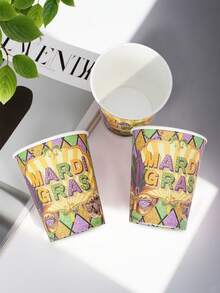 10/20/50 piezas Vasos de papel Mardi Gras, vasos de fiesta púrpura verde y dorado con máscara de Mardi Gras y patrón de carnaval, adecuados para celebración de Mardi Gras, fiesta temática de Nueva Orleans, baby shower, decoración de Martes Gordo para hombres y mujeres - Multicolor - Ver 4