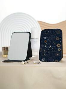 1pc Retro Cosmic Series Portable Vanity Mirror, Foldable Lightweight Ultra-Thin Convenient Hand Mirror, Durable PU Leather Stand, Vertical Desktop Mirror, Multi-Scene Suitable For All, Foldable Square Pocket Mirror - Multicolor - View 17
