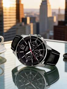 Casio 高品质男士石英表，经典指针显示，多功能计时，耐用矿物玻璃镜片，防刮擦，50米防水，真皮表带，商务休闲男士腕表 - 卡西欧 MTP-1374L-1A - 黑色 - 查看 7