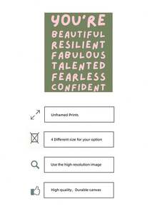1pc Frameless Green Inspirational Quote Art Print, Pink "You Are Beautiful, Tough, Awesome, Talented, Fearless, Confident" Text, Minimalist Motivational Poster For Bedroom, Dorm, Back To School, Funky Posters, Room Decor Gift - Inspirational Quotes - View 5