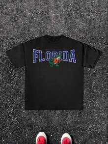 University Of Florida Alligator Graphic Men's 220g Sports T Shirt 1pcs Streetwear 100% Cotton Casual Tee Retro College Digital Printed T Shirt - màu đen - Xem 1