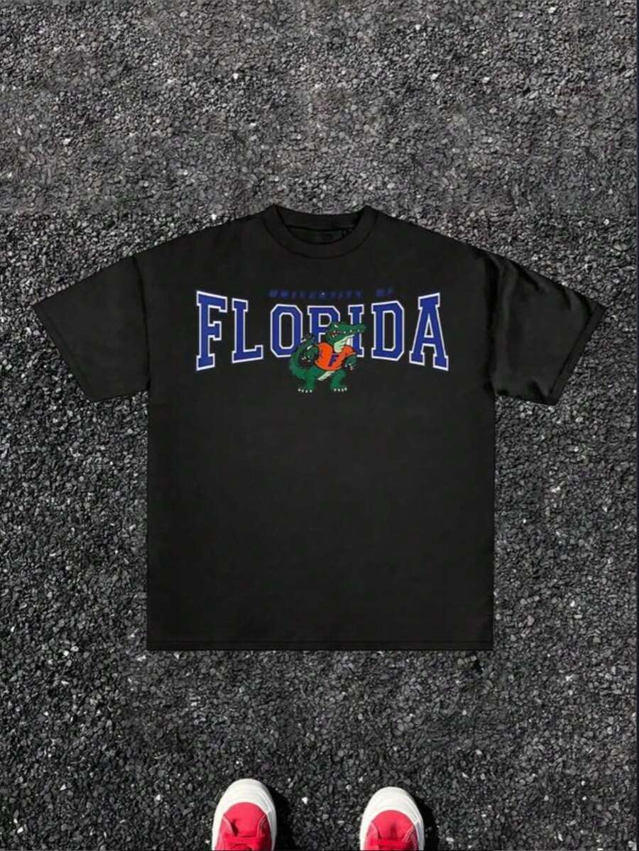 University Of Florida Alligator Graphic Men's 220g Sports T Shirt 1pcs Streetwear 100% Cotton Casual Tee Retro College Digital Printed T Shirt - màu đen - Xem 1