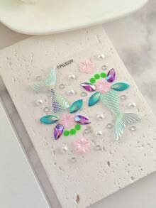 1pc Mermaid Tail Holographic Face Jewel Sticker, Laser Fish Scale Pearl Sakura Design, Waterproof Long-Lasting Bindi, Decor For Beach Vacation/Music Festival Makeup, Dreamy Mermaid Style Face Gems,Concert Look,Rhinestone Face Sticker - Multicolor - View 6