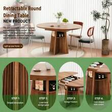 Kitchen Dining 43.3-59 Inch Extendable Dining Table, Walnut Modern Oval Table With 4 Storage Shelves & Grooved Base For Kitchen & Living Room - 胡桃色 - 查看 6
