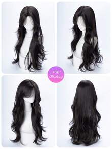alicegarden 30-Inch Long Synthetic Wig Featuring A Natural Wavy Style In A A Stunning Black-Brown. Middle Part Design , This False Hairpiece Is Perfect For Ms Daily Party Cosplay Use, Offering A Natural And Natural Durable Wig Gift For Ladies. - Black Brown - View 8