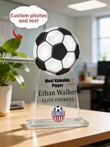 1 pièce Trophée acrylique personnalisé avec photo et texte "Joueur le plus précieux" de football - Trophée "Joueur le plus précieux" personnalisé avec logo d'équipe, nom et saison | Cadeau de reconnaissance sportive pour les joueurs et les équipes de football | Trophée thème football - Multicolore - Voir 1
