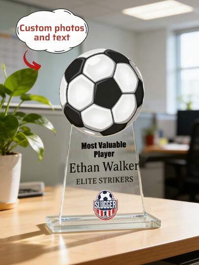 1pc Customized Photo & Text Football Most Valuable Player Acrylic Trophy - Personalized "Most Valuable Player" Trophy With Custom Team Logo, Name And Season | Sports Recognition Gift For Football Players And Teams | Football Theme Trophy