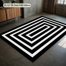 Imitation Cashmere Black - White Geometric Pattern, Minimalist Composition - Style Digital Printed Carpet, Comfortable & Beautiful, Versatile Decoration, Living Room, Sofa Mat, Door Mat, Bedroom, Outdoor Use, Shopping Malls, Cafes, Machine Washable - 多色 - 查看 3