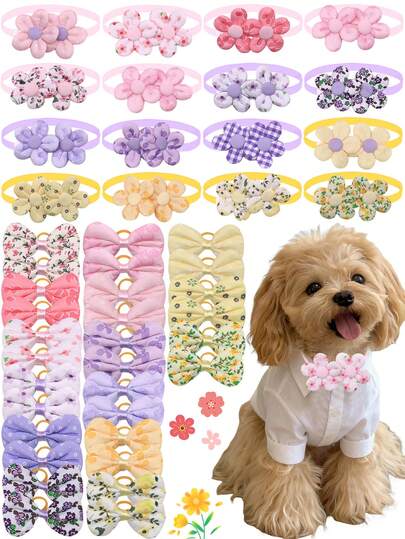 6/12/20 Stück Blumen- & Haustier-Haarband Schleifen Set, frisch & süß im Ins-Stil, geeignet für alle Jahreszeiten, Haustier-Accessoires, Hunde- & Katzen-Halsband Dekoration, Frühlings-Outfit, Valentinstag & Frühlingsdekoration