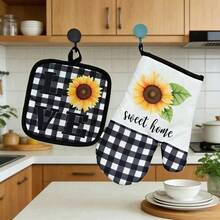 2pcs Thickened Kitchen Baking Oven Glove And Sunflower Microwave Glove Heat Insulation Pad, Plus Thickened BBQ Glove - Multicolor - View 5