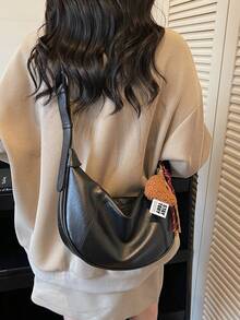 New Fashion Women's Solid Color Minimalist Shoulder Bag, PU Material, Suitable For Dates, Shopping, Versatile And Exquisite - Black - View 4