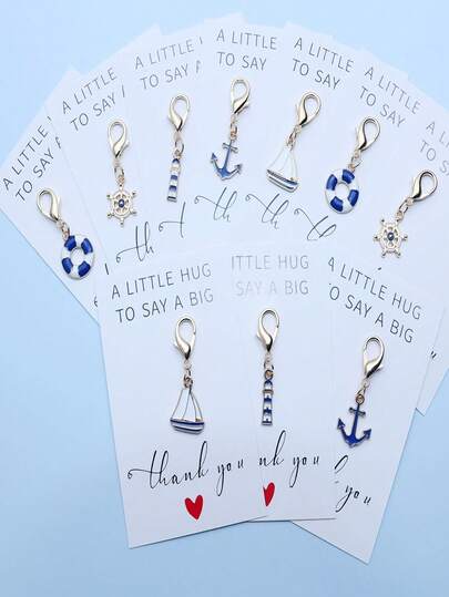 Bộ 10 móc khóa mặt dây chuyền phong cách hàng hải, bao gồm mỏ neo, bánh lái, hải đăng, thuyền buồm và các mặt dây chuyền khác, móc khóa tráng men màu xanh trắng dễ thương, phụ kiện thời trang, thích hợp để trang trí ba lô, ví và làm quà tặng.