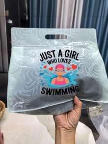 1pc Swimming Bag With "Just A Girl Who Loves Swimming" Print, Wet/Dry Separation Design, Suitable For Beach Or Pool Trips. Zipper Closure, Summer Outdoor Sports Bag, EVA Material, Lightweight And Portable, Can Store Swimwear, Towels And Travel Essentials, Suitable For Hiking, Travel, Beach Outings, Outdoor Activities, Boating, Kayaking, Swimming And More - Multicolor - View 5