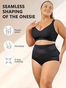 Plus Size Women's High Waist Seamless Body Shaping Pants, Anti Rolling, Hip Lifting, Waist Tight, Flat Belly Spring Sports - Black - View 4