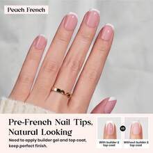 Beetles 210 Pcs 15 Sizes X Press Plus French Tip Nails - Peach French | Pink Extra Short Square Press On Nails Natural Salon Quality Gel Nail Tips - 210Pcs Ultra Short Square - 查看 2