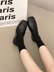 2026 Spring/Summer New Retro British Style High Heel Loafers, Black Leather Upper, Chunky Heel, Slip-On, JK School Style, Versatile Commuter Pumps For Women - Black - View 4