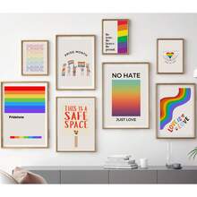 1/8 件装 LGBTQ+骄傲月帆布墙画，“没有仇恨，只有爱”。这是一个空间。采用包容平等的印刷材料，适合房间美化，可选配画框，酷儿联盟家居装饰，房间装饰产品，非常适合客厅、卧室、办公室、酒吧、大学宿舍等场所。 - 多色 - 查看 11