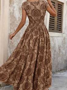 Women's Bohemian Style All-Over Print Vacation Dress, Suitable For Beach - Brown - View 2