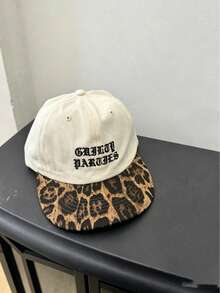 1顶豹纹拼接嘻哈帽，简约梵文刺绣平沿街头风帽子 - 彩色 - 查看 9