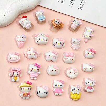 SANRIO 20/50pcs Mixed Cartoon Nail Art Decorations, Cute Pink Dopamine Cat Nail Decals And DIY Phone Case Accessories