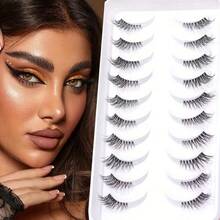 10 Pairs Elegant Feather Half-Strip Eyelashes - Provide Natural Look, Transparent Band, Curled Design, Enhance Density, Lightweight, Reusable, Easy To Wear, Suitable For Daily Wear, Dates, Parties - View 6