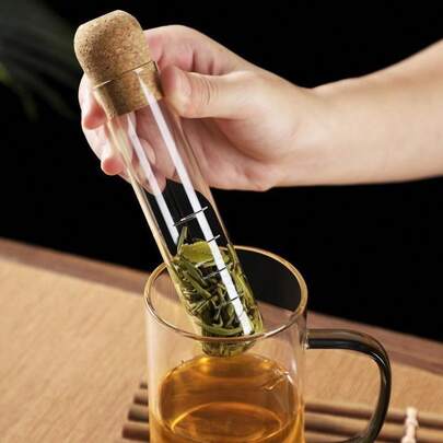 1pc Glass Tea Infuser With Soft Cork Lid, Reusable Tea Leaf Filter, Suitable For Mugs And Teapots