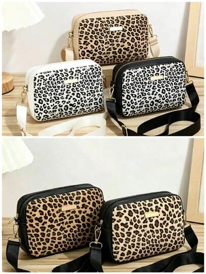 1pc Women's Leopard Print Small Square Crossbody Bag, Fashion Shoulder Bag With Adjustable Strap, Lightweight Casual Street Style Underarm Pouch, Multifunctional For Daily Commute, Office, Outing, Great Gift