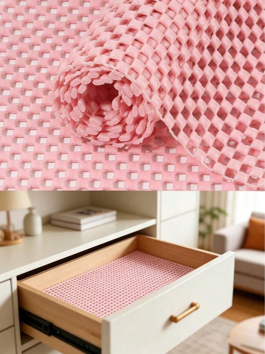 1 cuộn tấm lót ngăn kéo và kệ bằng PVC, tấm lót tủ bếp chống trượt, không dính, dày, chắc chắn, chống thấm nước, có thể giặt được, bảo vệ kệ tủ quần áo, tủ đựng đồ trong phòng tắm, màu hồng - Hồng - Xem 1