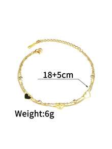 1pc Stainless Steel Heart & Seashell Design Women's Double Layer Bracelet, Simple Style Valentines,Mom,Mother,Mother's Day,Gift - Yellow Gold - View 3