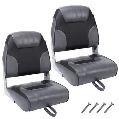 Pack de 2 asientos plegables para barco, respaldo alto y bajo, acolchado grueso, impermeables, estructura resistente - Ideales para pesca, lanchas rápidas, botes jon y canoas