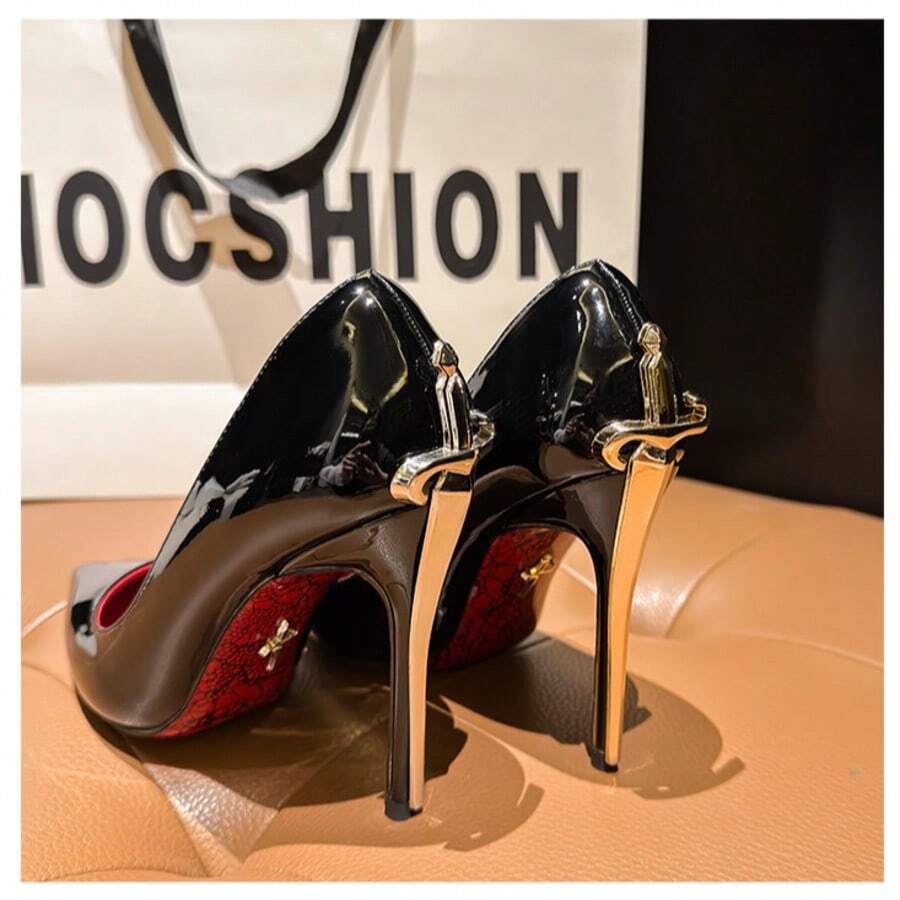 2026 Hot Selling Metal Scepter High-Heeled Stiletto Heel, Comfortable And Sexy Printed Red And Black Sole Women's Shoes, Style, Premium Patent Leather Single Shoes, 10cm Heel Heel