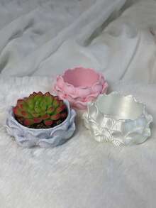 1个莲花形塑料花盆，装饰性小花盆，适合多肉植物、仙人掌和小型植物，迷你桌面花盆，小型植物容器，非常适合家居和办公室装饰，波西米亚风格园艺和家居装饰，花盆，花瓶，办公室盆景，手工礼品 - A - 查看 6