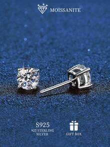 925 Sterling Silver 0.5CT*2 Round Cut Pink Moissanite Stud Earrings, Fashion Elegant Cute Classic 4-Prong Earrings For Women, Suitable For Valentine's Day, Christmas, Mother's Day Jewelry Gift, Comes With Moissanite Certificate - Silver - View 2