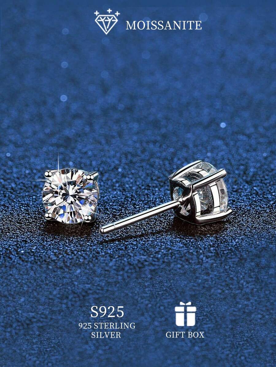 925 Sterling Silver 0.5CT*2 Round Cut Pink Moissanite Stud Earrings, Fashion Elegant Cute Classic 4-Prong Earrings For Women, Suitable For Valentine's Day, Christmas, Mother's Day Jewelry Gift, Comes With Moissanite Certificate
