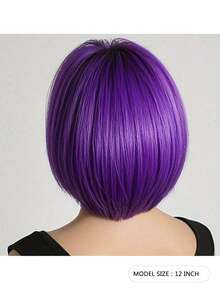 12-Inch Purple Wig With Bangs, Heat Resistant Straight Hair For Daily Wear And Cosplay - Purple - View 4