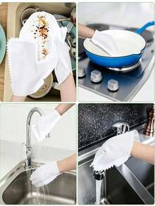 40 chiếc/10 chiếc găng tay lau bụi sợi siêu mịn màu trắng - Sử dụng được cả khi ướt và khô, găng tay lau chùi dễ dàng loại bỏ bụi bẩn, thay thế chổi quét bụi, thu gom bụi và lông thú cưng, thích hợp cho nhà bếp, phòng khách, phòng ngủ, xe hơi, đồ nội thất và cửa sổ, găng tay lau bụi gia đình, cắm trại và làm vườn. - Một kích thước phù hợp với tất cả - Xem 7