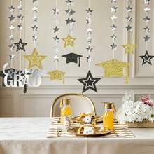 1 Set de decoración de gorra de graduación con estrellas, decoración de bola de graduación con adornos colgantes de papel, decoraciones colgantes para mesa de fiesta de graduación, telón de fondo para fotos de graduación, decoraciones colgantes para ceremonia de graduación, decoraciones para evento de regreso a clases, decoraciones para ambiente de graduación - Ver 3