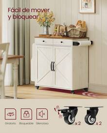 VASAGLE - Isla de Cocina móvil, Isla portátil con Estante para Especias, Carrito móvil con gabinete de Almacenamiento, 17.7 x 36.5 x 36 Pulgadas, para Comedor, Blanco rústico y café Miel - Blanco - Ver 5