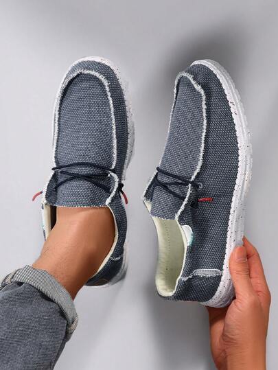 Men's Lightweight Canvas Casual Shoes Soft Wear-Resistant Slip-On Sneakers Outdoor Travel Camping Versatile Walking Mules Breathable Comfort Loafers