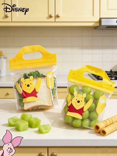  Túi đựng thực phẩm cầm tay kín hơi hình Winnie the Pooh hoạt hình dễ thương, được cấp phép chính thức bởi Disney, túi đựng trái cây/đồ ăn nhẹ/hộp cơm trưa trong suốt, túi đựng thực phẩm hai lớp chống ẩm và chống rò rỉ, túi bảo quản thực phẩm tái sử dụng, có các kích cỡ lớn/vừa/nhỏ.