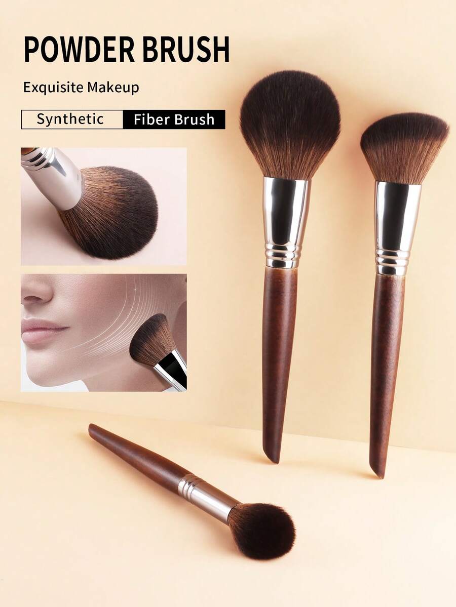 Bộ 3 cọ trang điểm bằng gỗ hồng mộc, bao gồm cọ phấn phủ tròn lớn, cọ má hồng vát cạnh, cọ nhỏ chi tiết, dụng cụ trang điểm. - Gỗ đỏ - Xem 1