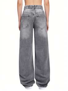 Tween Girl Fashionable Ripped Flare Leg Pants - Light Grey - View 2