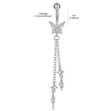 1 chiếc khuyên rốn dễ thương dạng treo 14G hình bướm và hoa dành cho nữ, khuyên rốn bằng thép không gỉ 316L. - Bạc - Xem 3